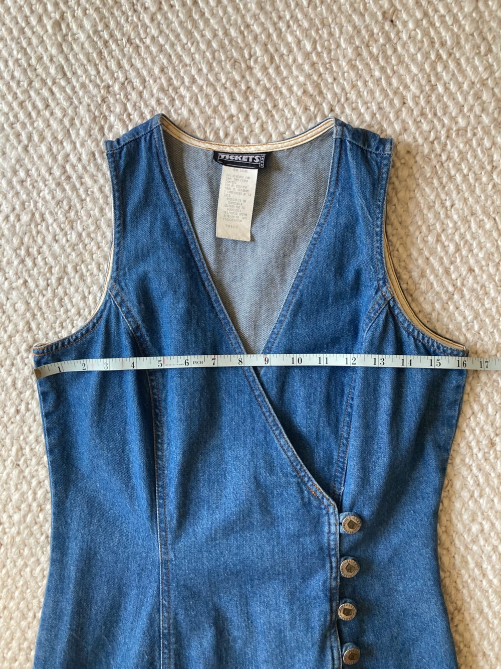 Vintage Americana 100% Cotton Blue Denim Button-Front Midi Dress - Picture 9 of 10